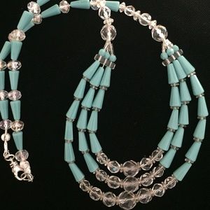 Sterling Turquoise Blue And Crystal Necklace